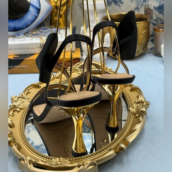 🆕 TED BAKER 🧿 NWOB Belle Black Satin Half Bow Sandal, Sz 38.5 US 8 - Picture 9 of 16